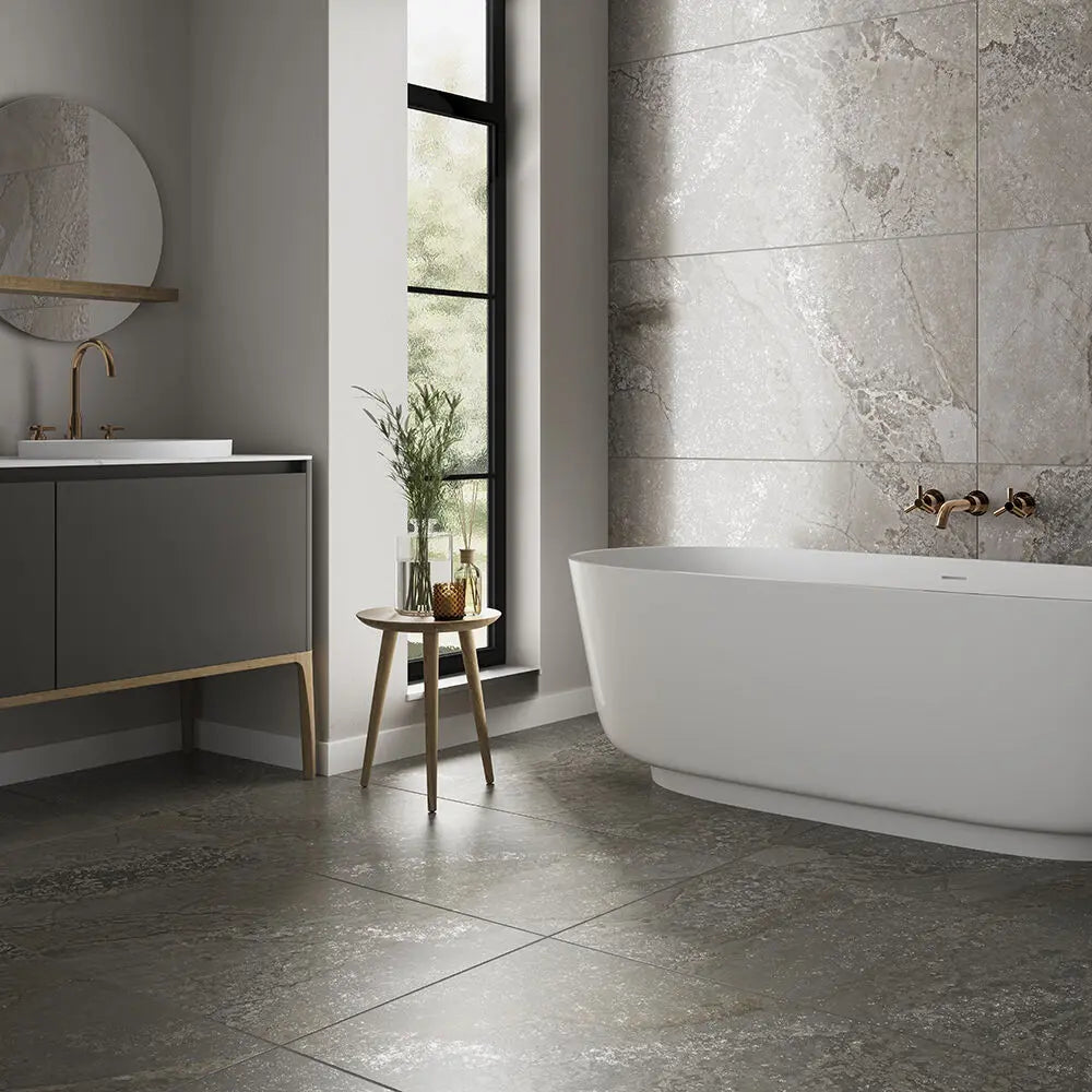 Grey Planet 1198x598 mm Semi polished Porcelain wall & Floor Tiles £54.99 sq.m Vero