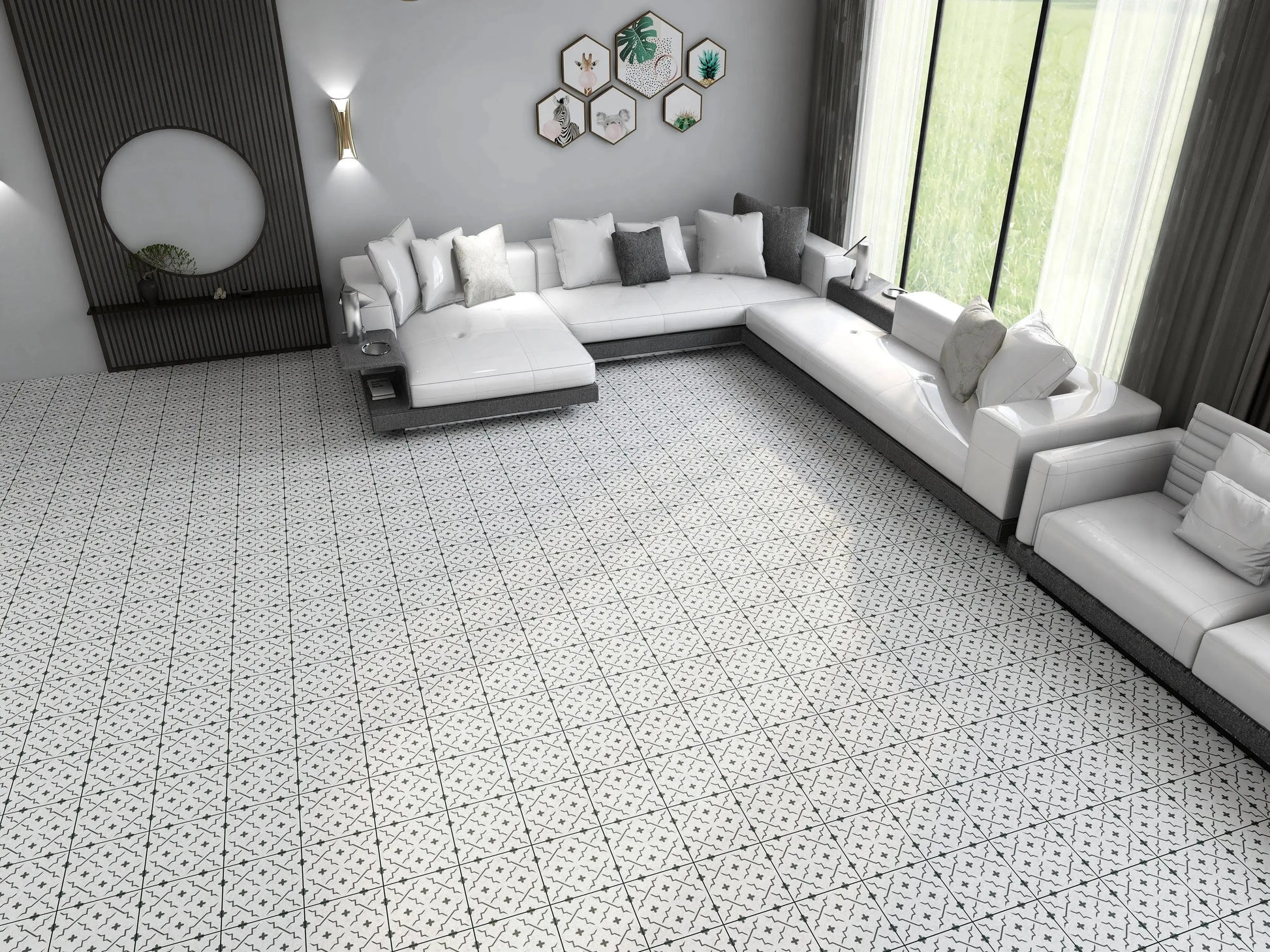 HACKNEY BLACK Patterned Tiles 20x20  Matt Ceramic wall and floor from ONLY £27.99 sq.m -Vivido-tiles-uk
