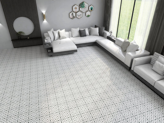 HACKNEY BLACK Patterned Tiles 20x20  Matt Ceramic wall and floor from ONLY £27.99 sq.m -Vivido-tiles-uk