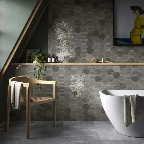 Hope Ash Hexagon Gloss Ceramic Wall 150x173 mm - £49.99 sq.m Vivido-tiles-harrogate