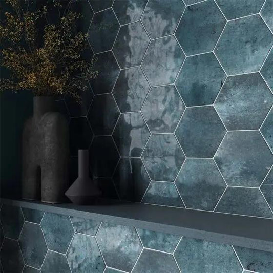 Hope Blue Hexagon Gloss Ceramic Wall 150x173 mm - £49.99 sq.m Vero