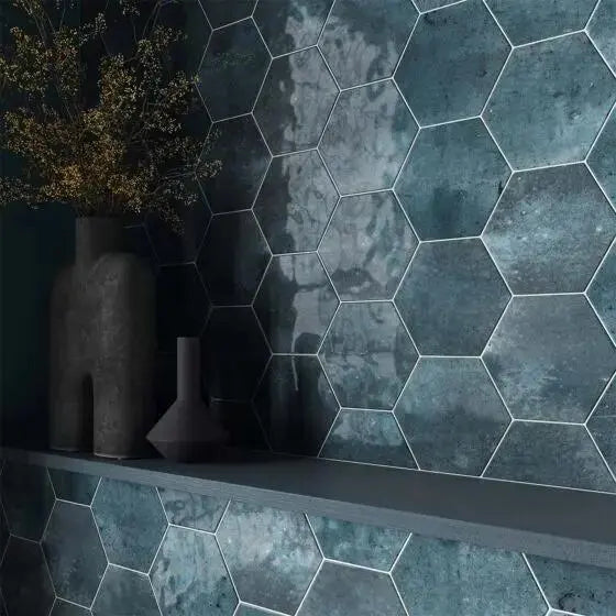 Hope Blue Hexagon Gloss Ceramic Wall 150x173 mm - £49.99 sq.m Vivido-tiles-harrogate