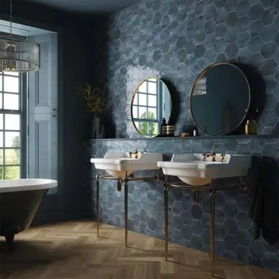 Hope Blue Hexagon Gloss Ceramic Wall 150x173 mm - £49.99 sq.m Vivido-tiles-harrogate