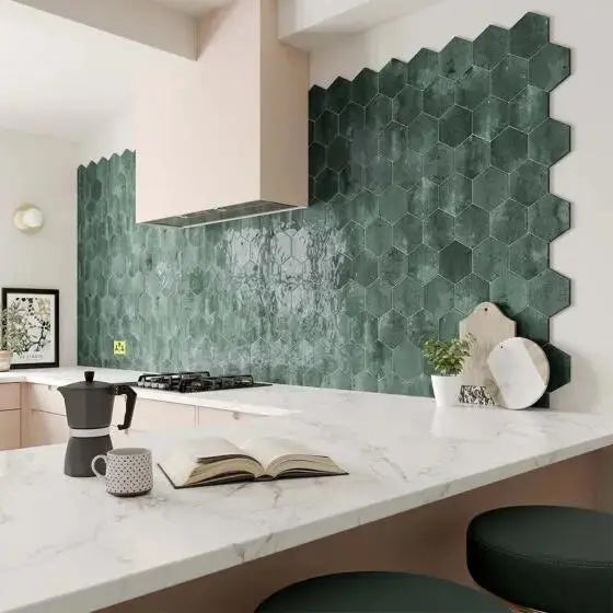 Hope Green Hexagon Gloss Ceramic Wall 150x173 mm - £49.99 sq.m Vivido-tiles-harrogate