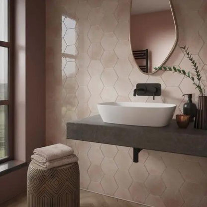 Hope Rose Hexagon Gloss Ceramic Wall 150x173 mm - £49.99 sq.m Vero