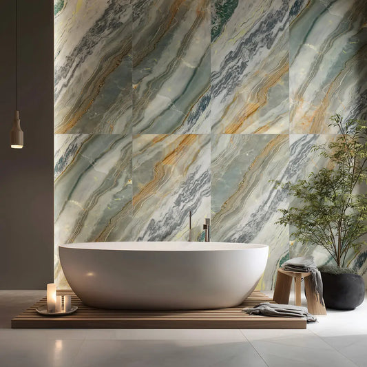 Quatz Jade multi polished carving porcelain 60x120 cm Tile. Vivido Tiles uk