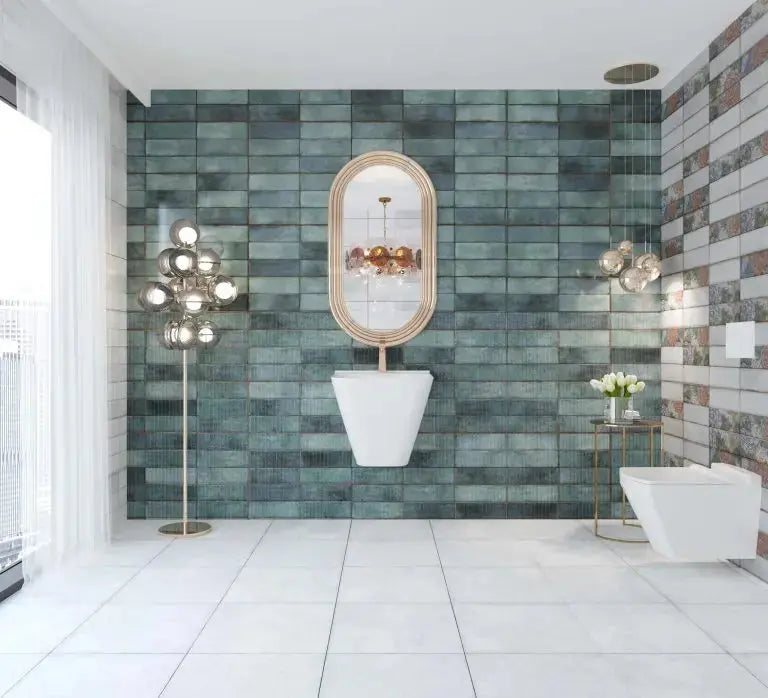 Juno Emerald polished Ceramic Wall Tiles 30x90 cm from £29.99 sq.m vivido-tiles-uk