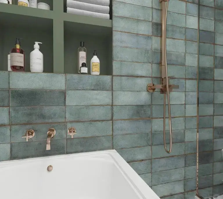 Juno Emerald polished Ceramic Wall Tiles 30x90 cm from £29.99 sq.m vivido-tiles-uk