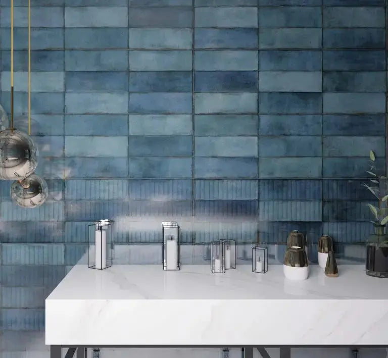 Juno Sapphire polished Ceramic Wall Tiles 30x90 cm from £29.99 sq.m vivido-tiles-uk