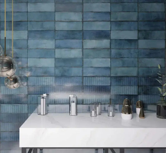 Juno Sapphire polished Ceramic Wall Tiles 30x90 cm from £29.99 sq.m vivido-tiles-uk
