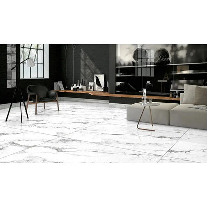 Lucy White polished 60x120 cm marble effect Porcelain Tile from £24.99 sq.m - Vivido Tiles uk