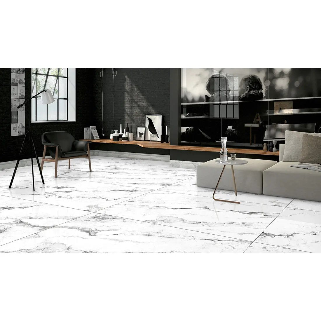 Lucy White polished 60x120 cm marble effect Porcelain Tile from £24.99 sq.m - Vivido Tiles