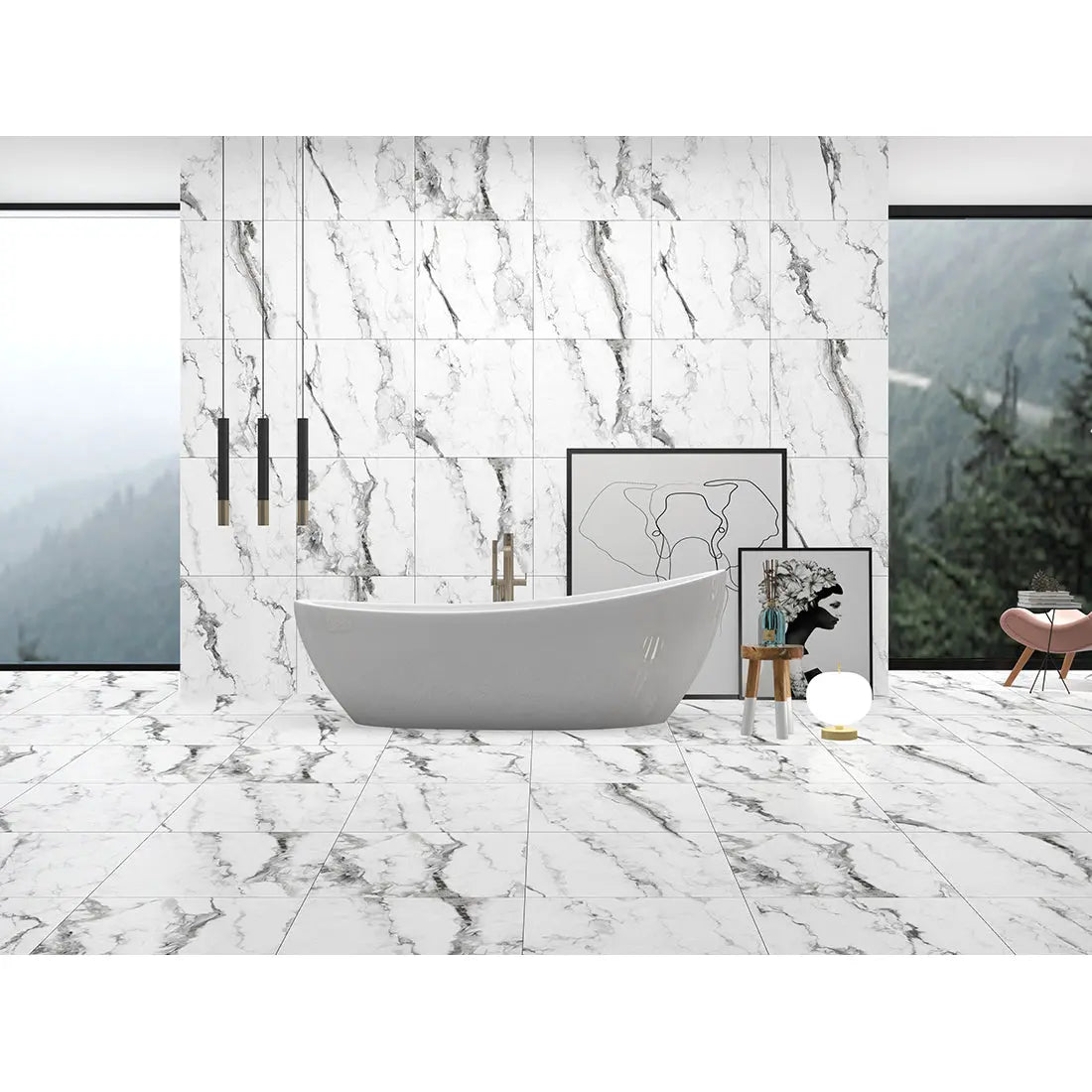 Lucy white 60x60 cm matt carving  Porcelain Tiles from £21.99 sq.m - Vivido Tiles