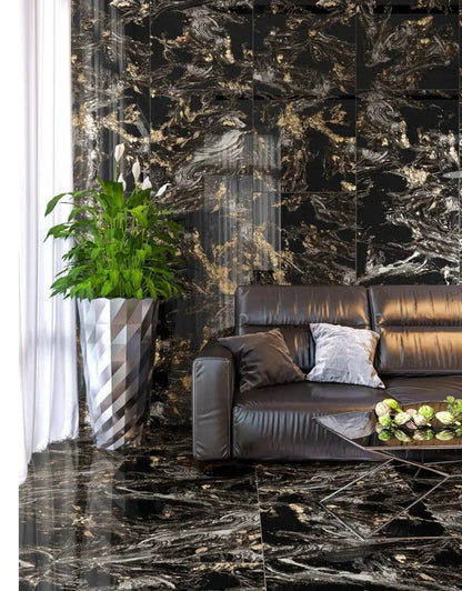 Magni Black & Gold 60x60 cm Polished Porcelain Tiles from £22.99 sq.m vivido-tiles-uk