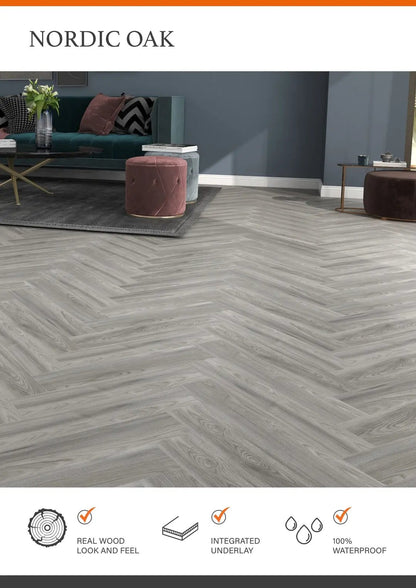 NORWAY OAK ESTILO HARDCORE SPC Flooring | Herringbone from £19.99 sq.m - Vivido Tiles
