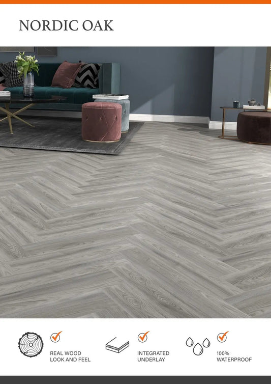 NORWAY OAK ESTILO HARDCORE SPC Flooring | Herringbone from £19.99 sq.m - Vivido Tiles