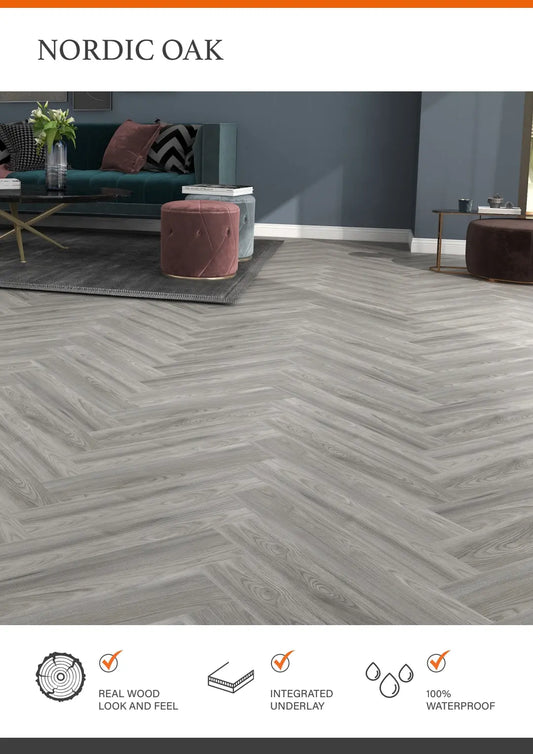 NORWAY OAK ESTILO HARDCORE SPC Flooring | Herringbone from £19.99 sq.m - Vivido Tiles