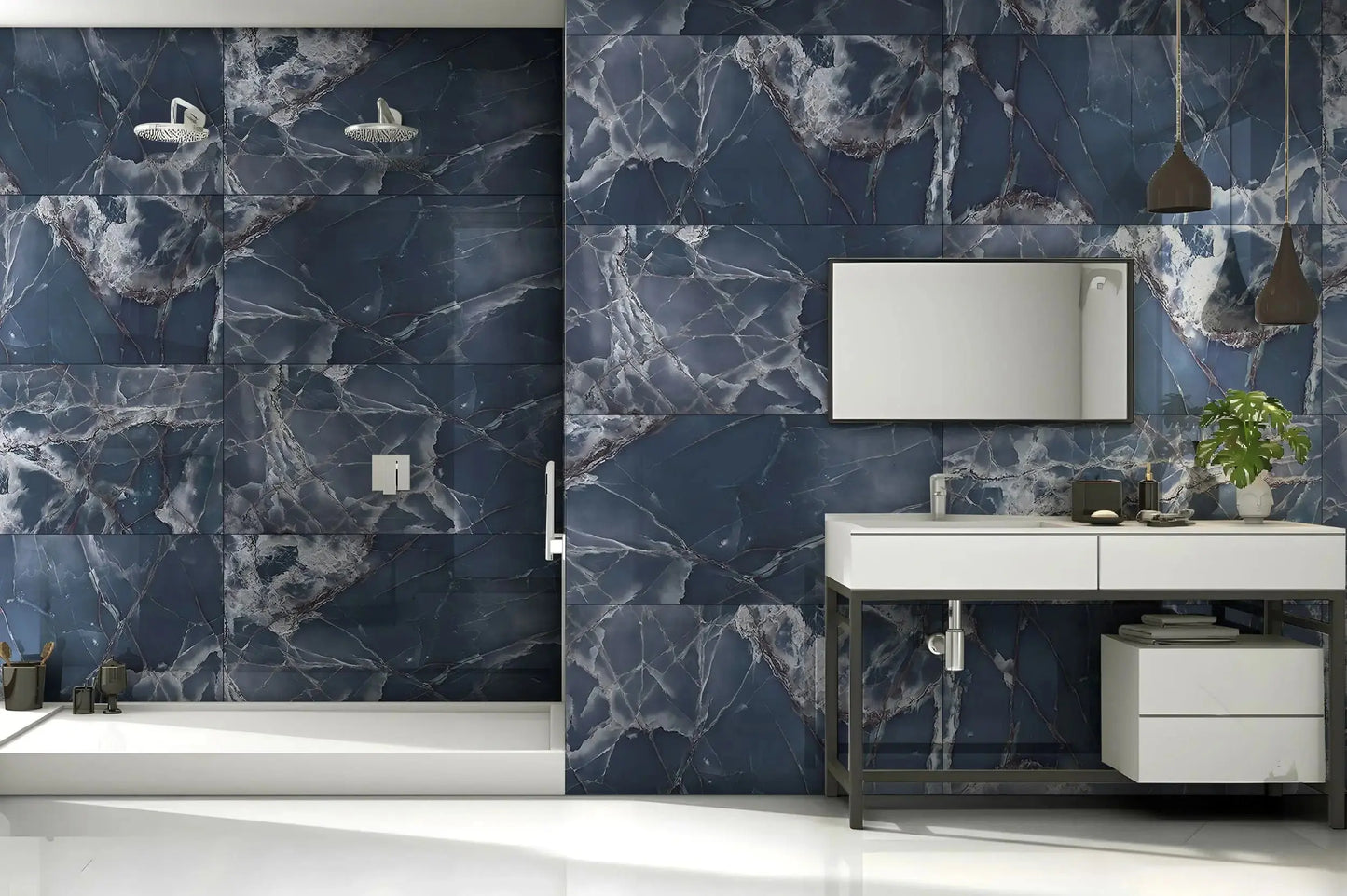 ONYX BLUE 60 x 120 cm 9 mm High Gloss Porcelain Tile £25.99 Vivido Tiles Harrogate 