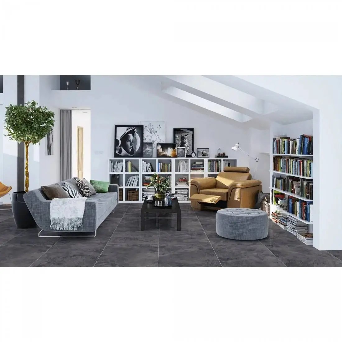 Ocean Nero Concrete effect polished 60x60 cm Porcelain Tiles from £26.99 sq.m DS
