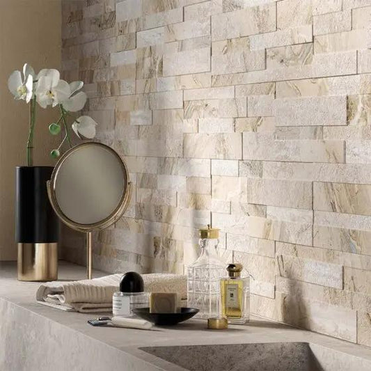 Oswald Beige Split Face Matt Porcelain Wall 150x610 mm Porcelain feature wall tiles £59.99 sq.m Vero