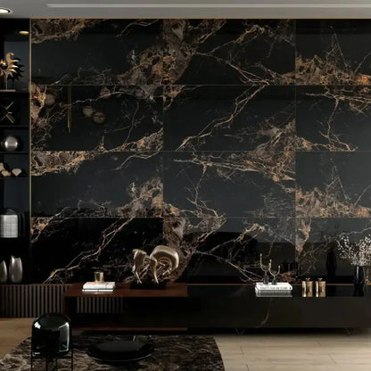 Porcelain Tiles Jadore black Gold polished 60x120x0.7 cm marble effect wall and floor