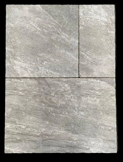 Rasa Grey Mix-Size Outdoor Tumbled Porcelain Patio Pack £29.50 sq.m vivido-tiles-harrogate