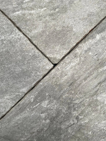 Rasa Grey Mix-Size Outdoor Tumbled Porcelain Patio Pack £29.50 sq.m vivido-tiles-harrogate