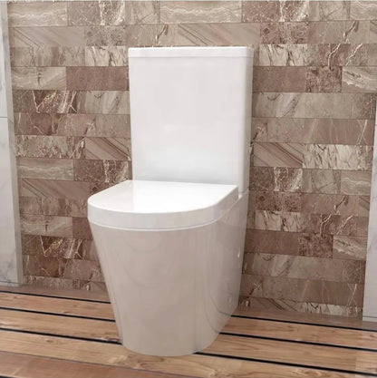 Rimless Close Coupled Toilet Soft Close Seat WC White Round - Vivido Tiles
