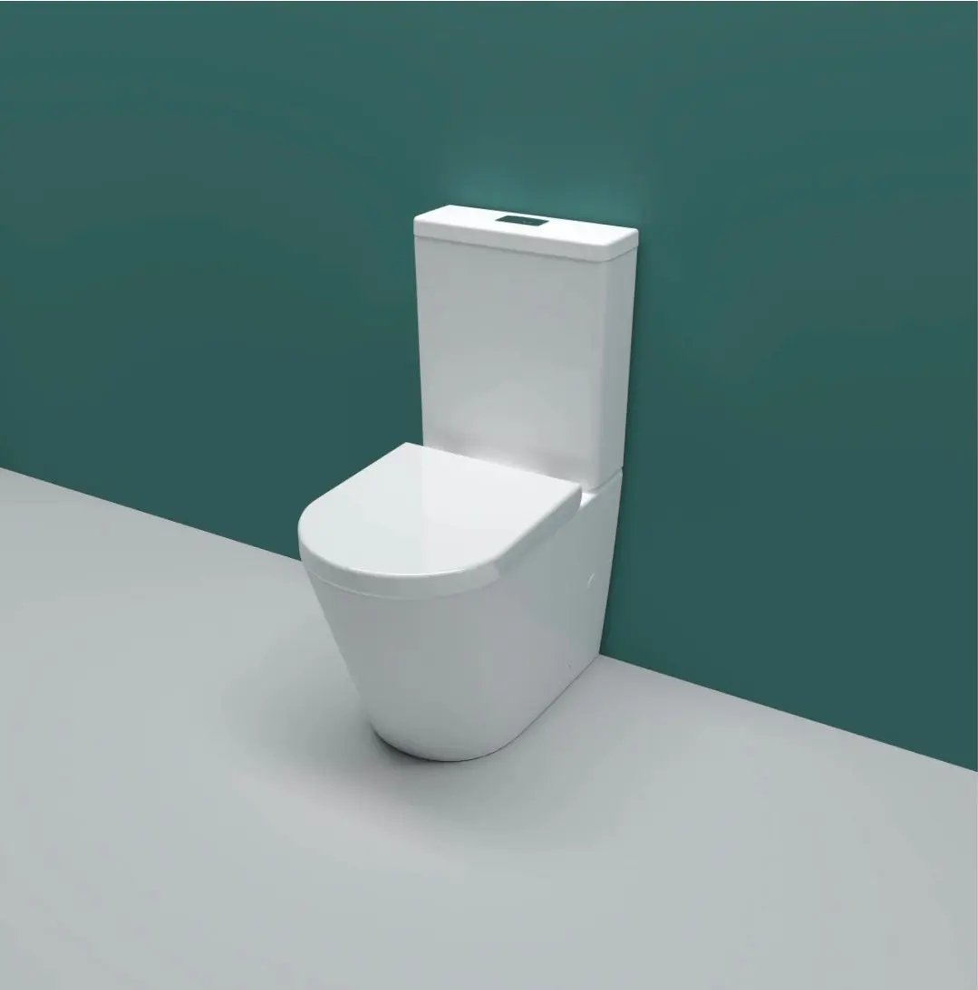 Rimless Close Coupled Toilet Soft Close Seat WC White Round - Vivido Tiles