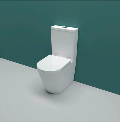 Rimless Close Coupled Toilet Soft Close Seat WC White Round - Vivido Tiles