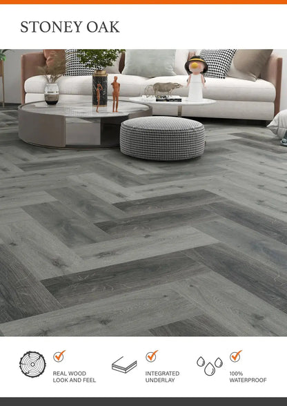 STONE OAK ESTILO HARDCORE SPC Flooring | Herringbone from £19.99 sq.m vivido-tiles-uk