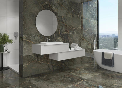 STORIA dark green polished 60x120 cm marble effect Porcelain Tiles from £25.99 sq.m -Vivido-tiles-uk