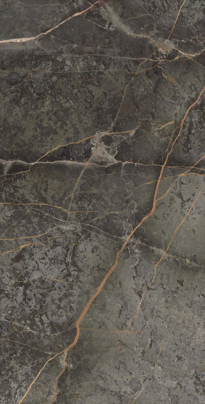 STORIA dark green polished 60x120 cm marble effect Porcelain Tiles from £25.99 sq.m -Vivido-tiles-uk