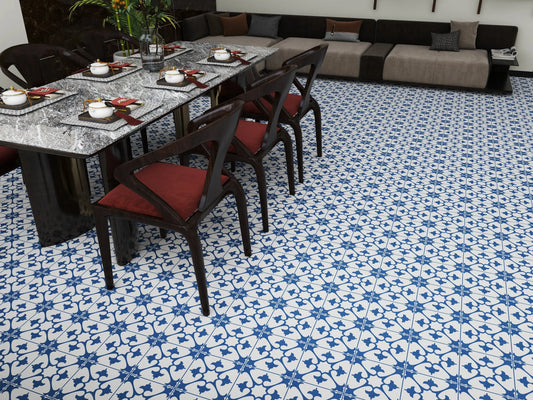 STRATFORD BLUE Patterned Tiles 20x20  Matt Ceramic wall and floor from ONLY £27.99 sq.m -Vivido-tiles-uk