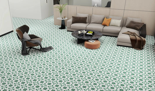 STRATFORD GREEN Patterned Tiles 20x20  Matt Ceramic wall and floor from ONLY £27.99 sq.m -Vivido-tiles-uk