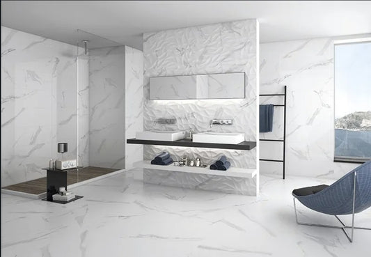 White Carrara Gloss and matt 29.5x90 cm Ceramic Wall Tile