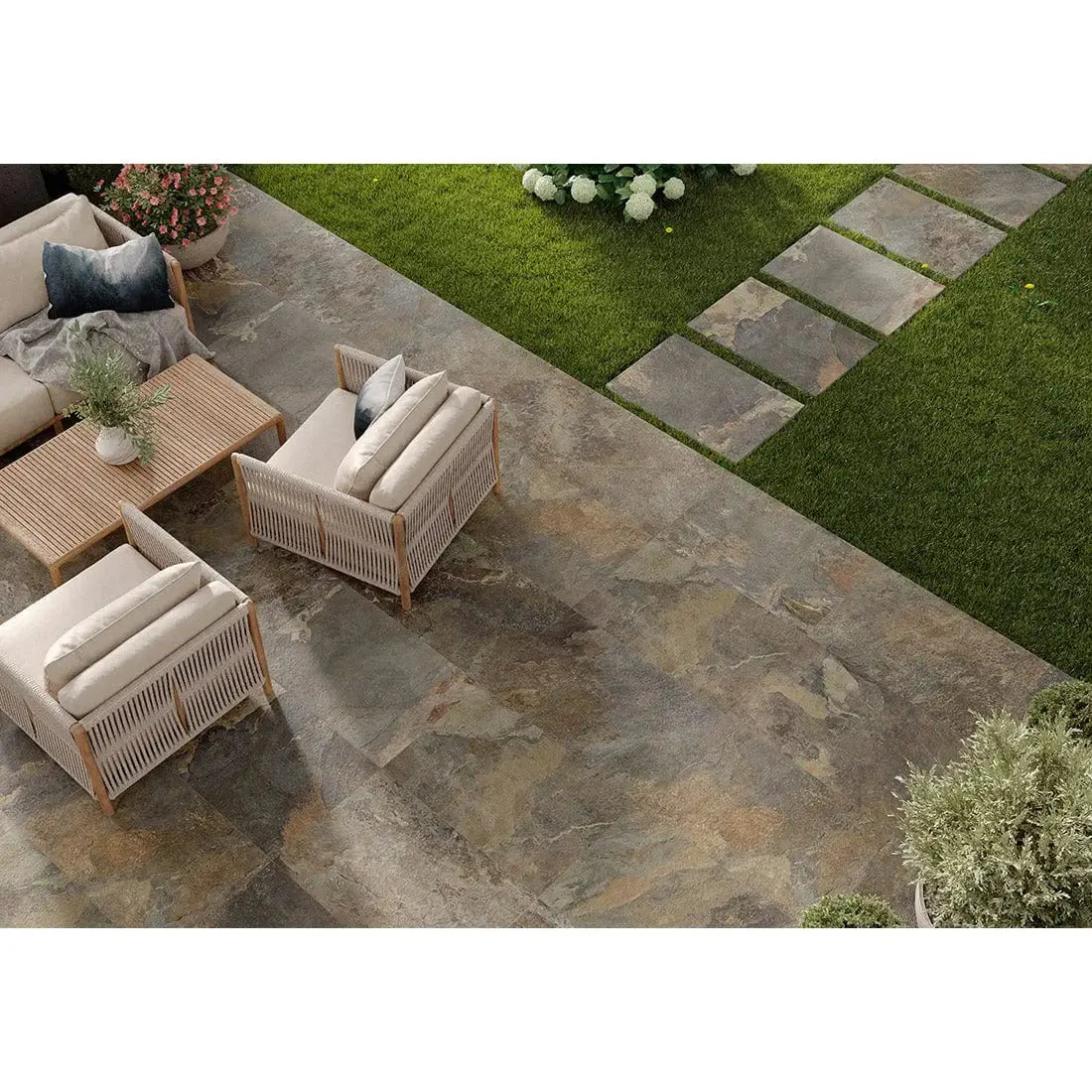 Slate Multicolour Brown 600x900x20mm Outdoor Porcelain Paving £34.00 sq.m Vivido Tiles Uk 