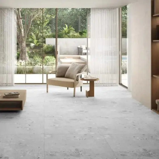 Ama Grey Terrazzo Porcelain 90X90 cm matt Tile. from £44.99 vivido-tiles-uk