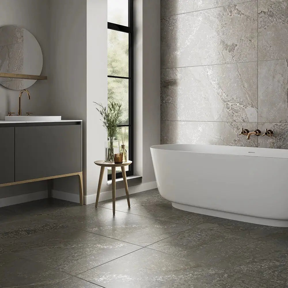 Dark Grey Planet 1198x598 mm Semi polished Porcelain wall & Floor Tiles £54.99 sq.m vivido-tiles-uk