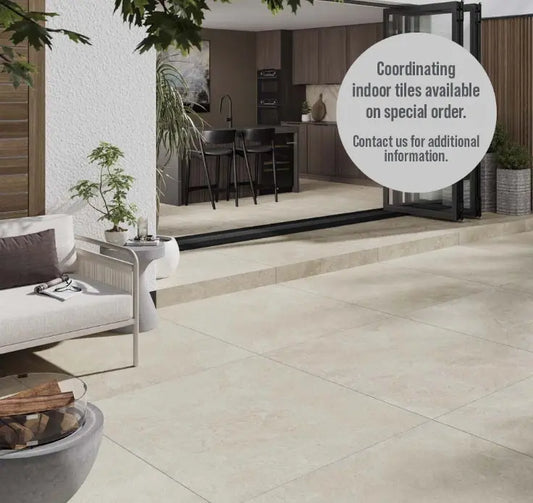 Spanish Outdoor Porcelain Tile Cream mix slate 1000x1000 x20 mm Vero