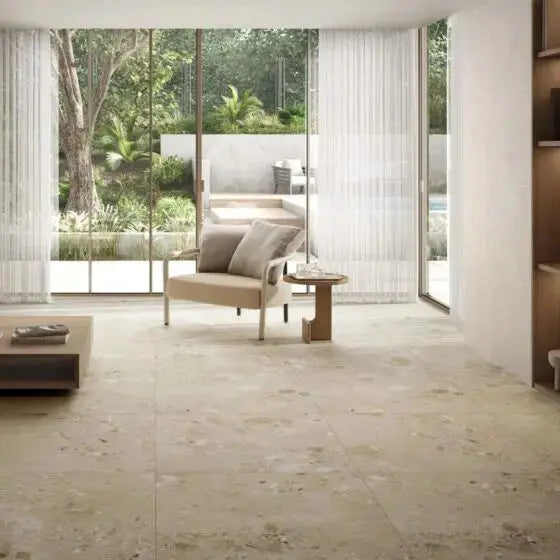 Ama Beige Terrazzo Porcelain 90X90 cm matt Tile. from £44.99 vivido-tiles-uk