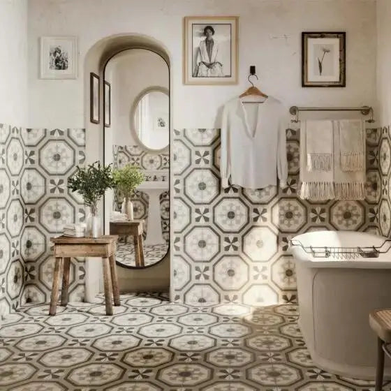 Spanish Zayda Grey Matt Vitrified Ceramic patterned tiles 450x450mm £49.99 vivido-tiles-harrogate