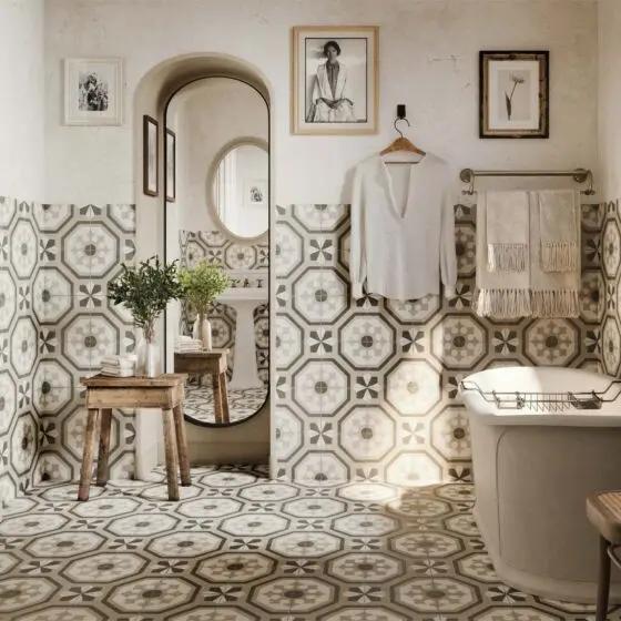 Spanish Zayda Grey Matt Vitrified Ceramic patterned tiles 450x450mm £49.99 Vero