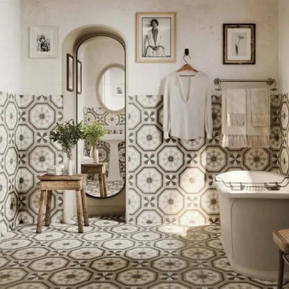 Spanish Zayda Grey Matt Vitrified Ceramic patterned tiles 450x450mm £49.99 Vero