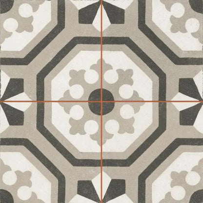 Spanish Zayda Grey Matt Vitrified Ceramic patterned tiles 450x450mm £49.99 Vero