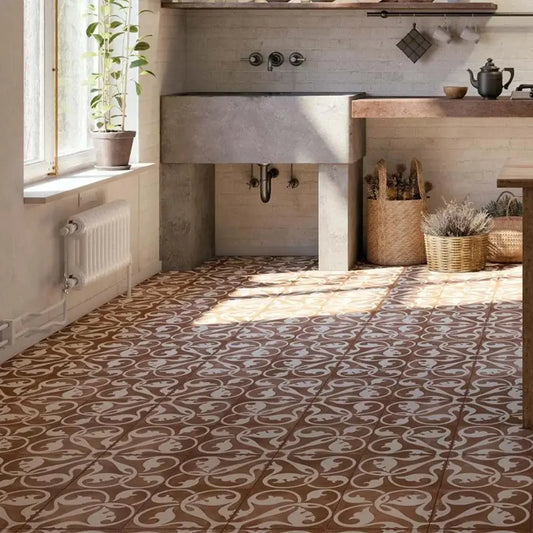 Spanish Zayda Mocha Matt Vitrified Ceramic patterned tiles 450x450mm £49.99 vivido-tiles-harrogate