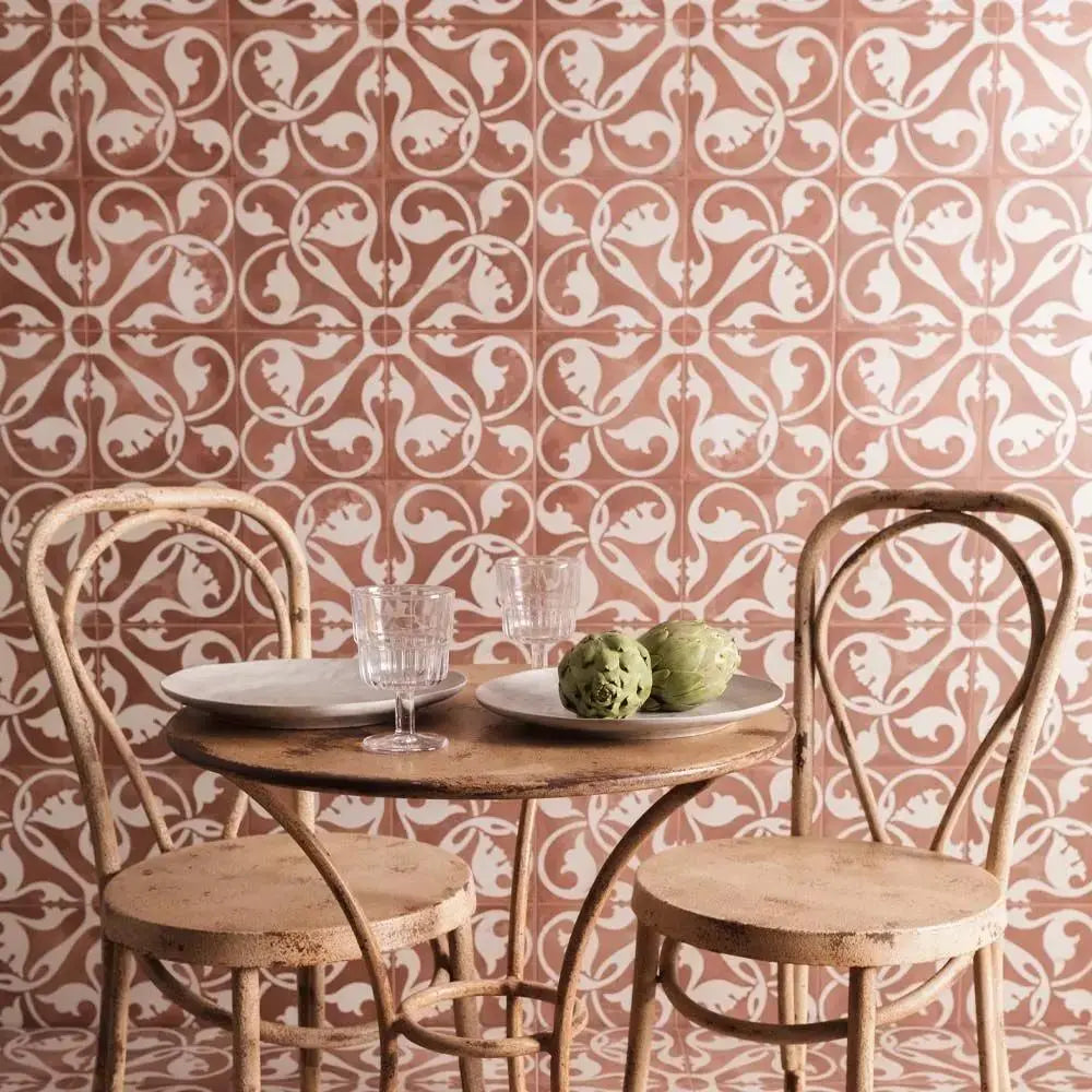 Spanish Zayda Mocha Matt Vitrified Ceramic patterned tiles 450x450mm £49.99 vivido-tiles-harrogate
