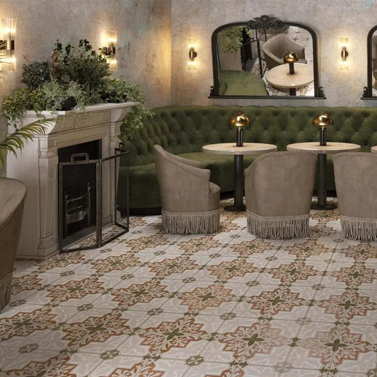 Spanish Zayda Terracotta Matt Vitrified Ceramic patterned tiles 450x450mm £49.99 Vero