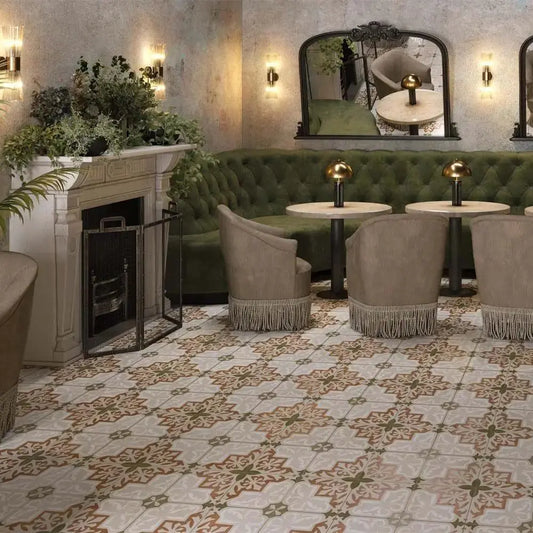Spanish Zayda Terracotta Matt Vitrified Ceramic patterned tiles 450x450mm £49.99 vivido-tiles-harrogate