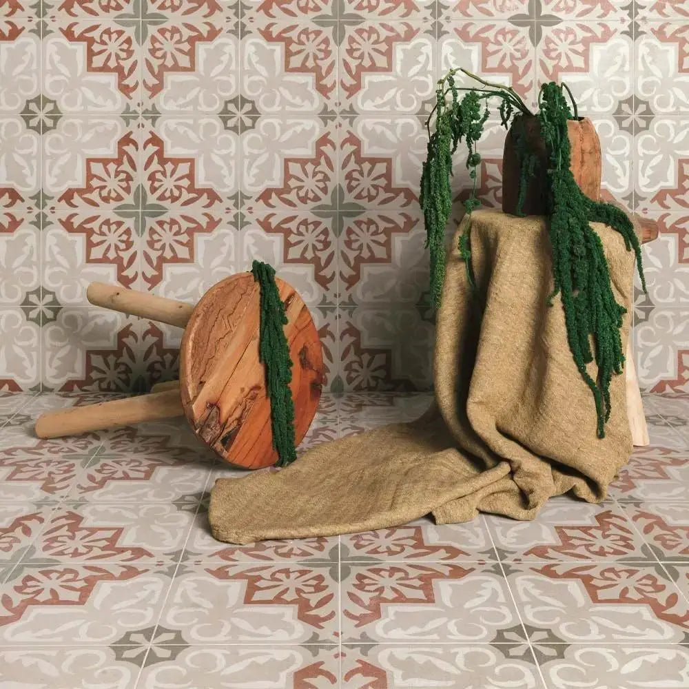 Spanish Zayda Terracotta Matt Vitrified Ceramic patterned tiles 450x450mm £49.99 vivido-tiles-harrogate